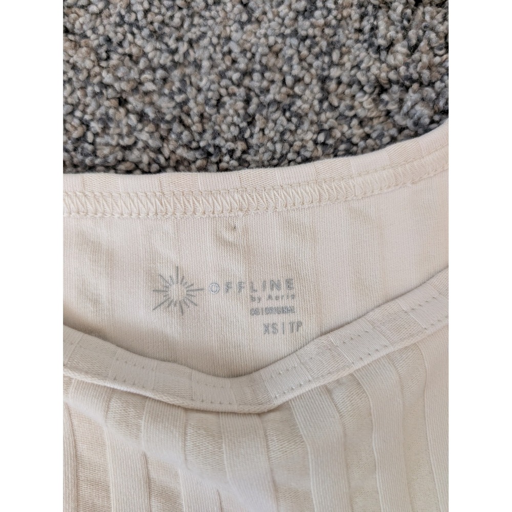 OFFLINE by Aerie Cream Ribbed Square Neck Lettuce Edge Crop Top XS - Picture 3 of 4